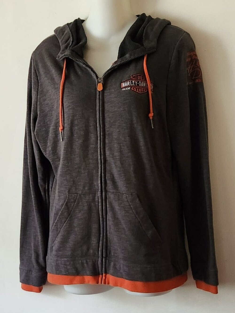 Harley-Davidson hoodie sweatshirt sz M full zip front charcoal gray GUC